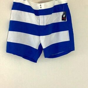 Stafford Prep Men’s Cobalt Striped Swim Trunks. Back Pocket. Preppy Ivy League